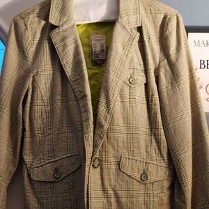 American Eagle Outfitters Plaid Blazer in Light Tan and Olive